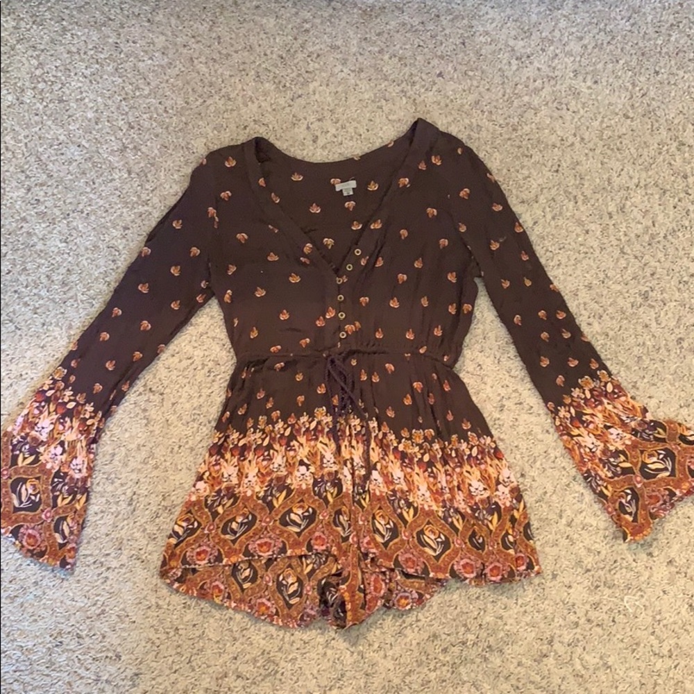 Urban Outfitters Long Sleeve Patterned Romper